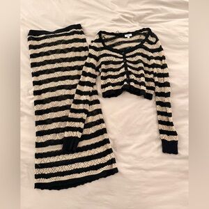 Striped Knit Maxi Dress Set - Black & Cream